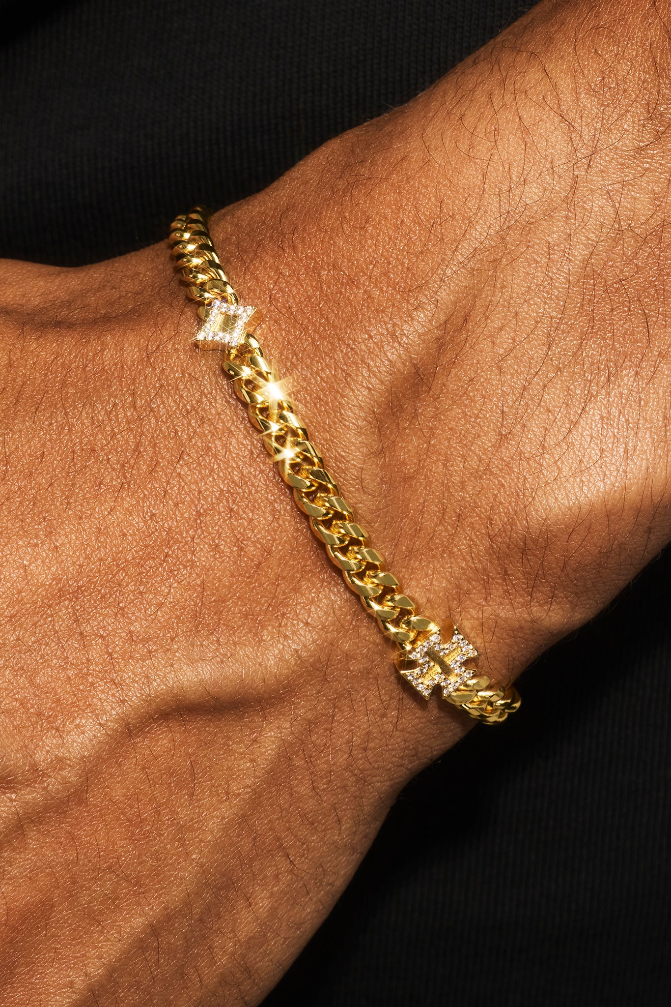 Polished Star & Cross Miami Cuban Bracelet - 8mm - Gold