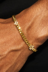 Polished Star & Cross Miami Cuban Bracelet - 8mm - Gold