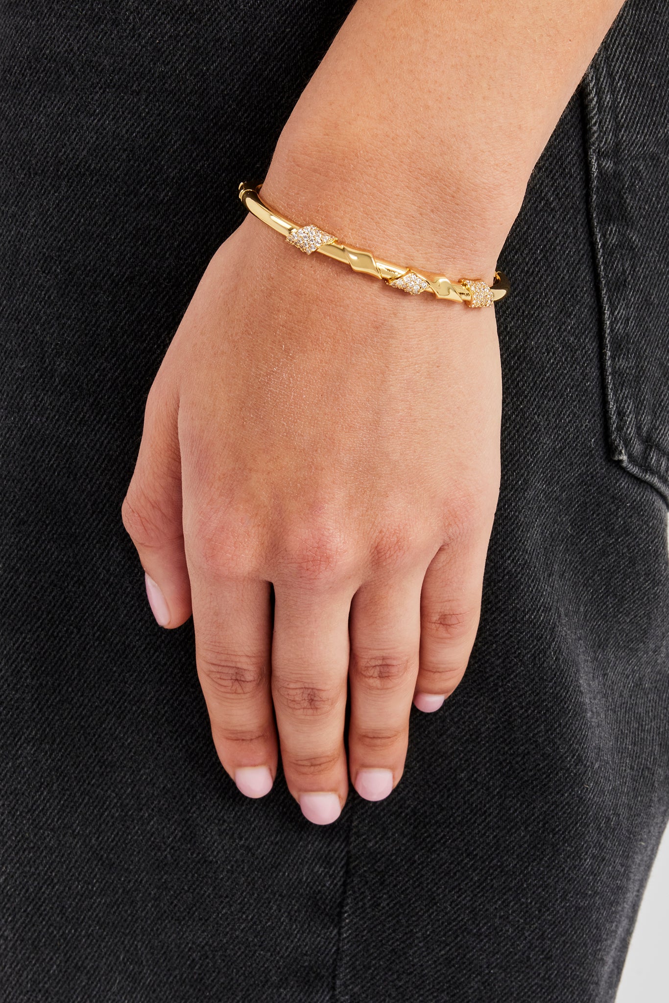 Polished Wrap Around Iced Bangle - 4mm