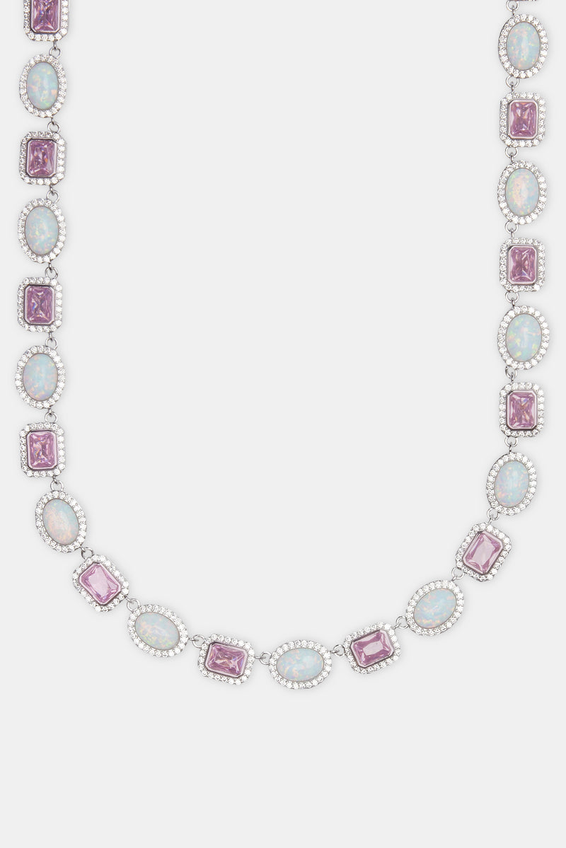 Opal & Pink Gemstone Chain - White