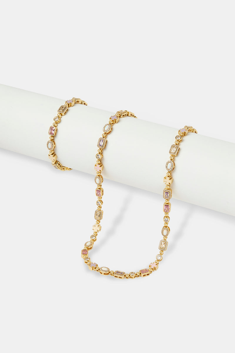 Pastellfarbene Kette und Armband mit mehreren Edelsteinen – 6 mm