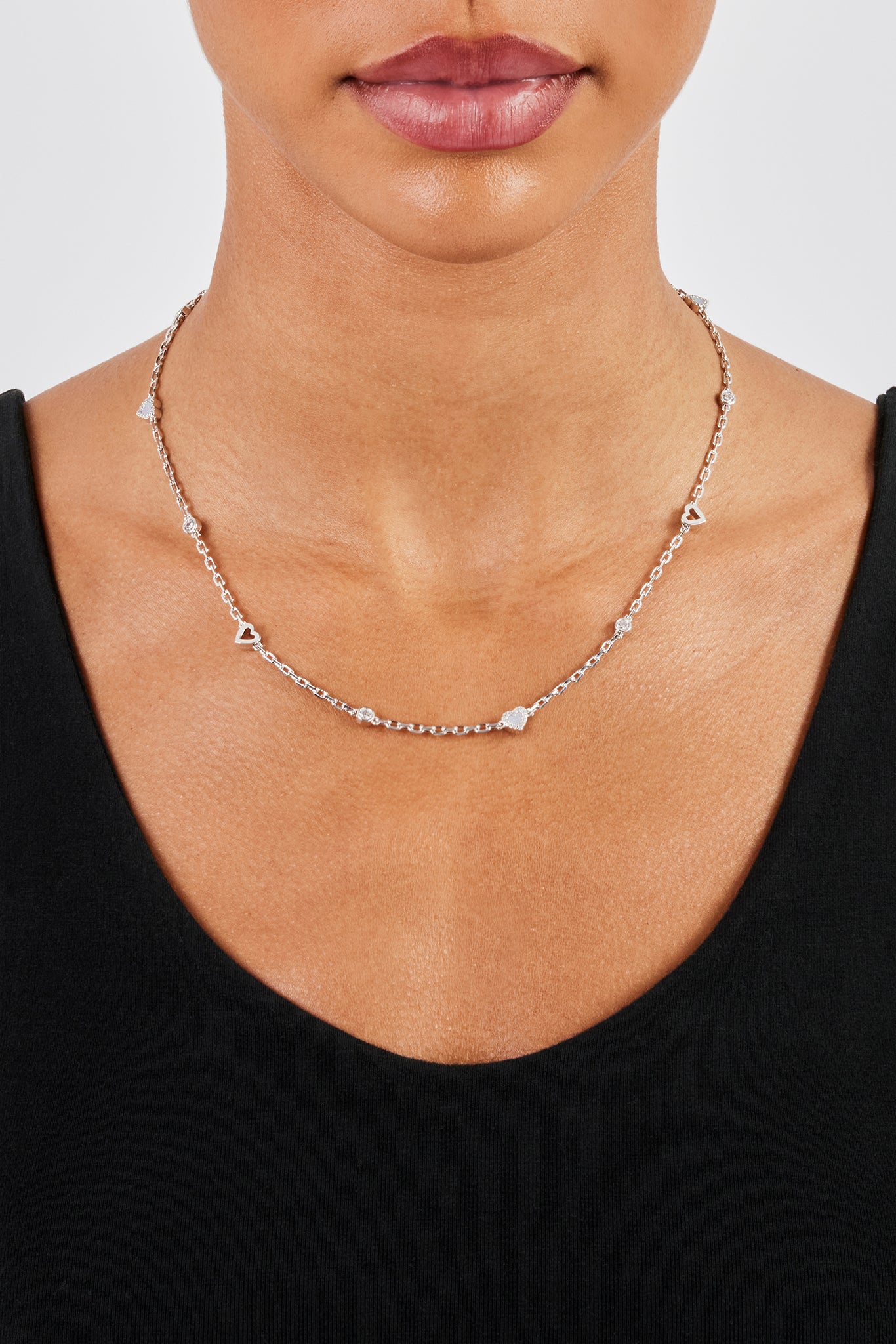 Lila Achat Herz Mix Rolo Kette - 8mm