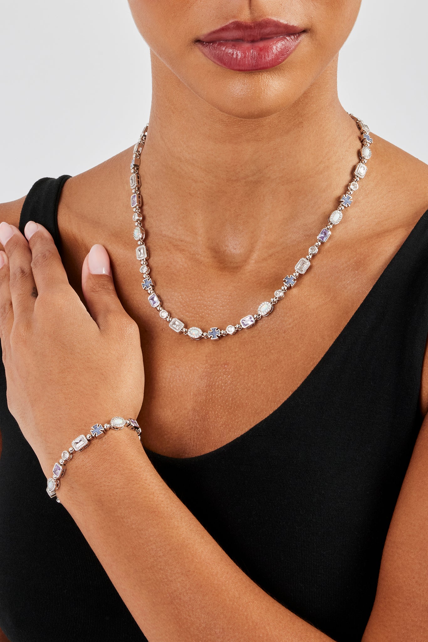 Purple Agate & Clear Multi Gemstone Chain & Bracelet - 6mm