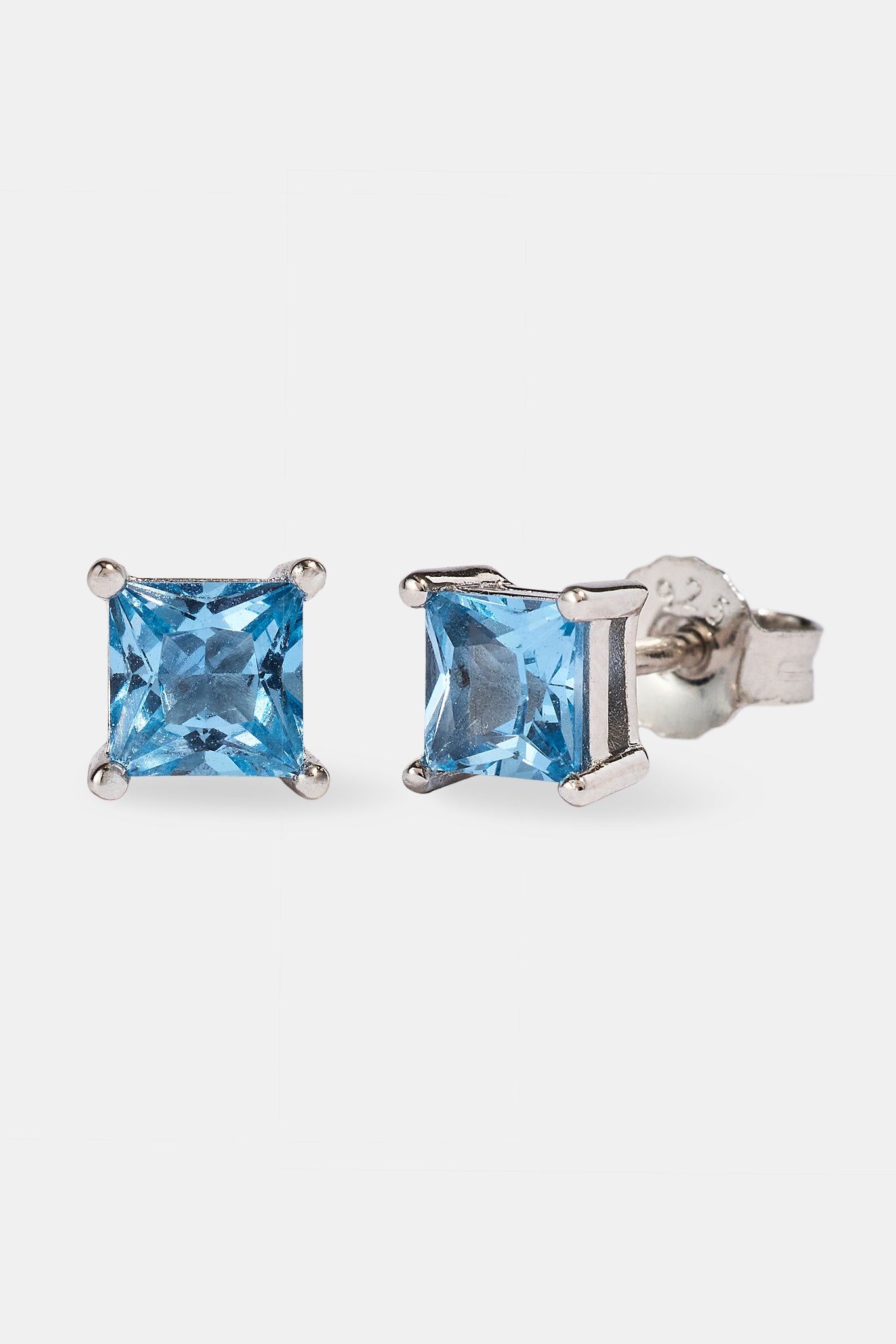 Light Blue Square Cut Stud Earrings - 5mm - White