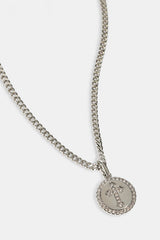 Iced Cross Disk Necklace - 13mm - White