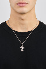 Detailed Cross Pendant Necklace - 20mm - White