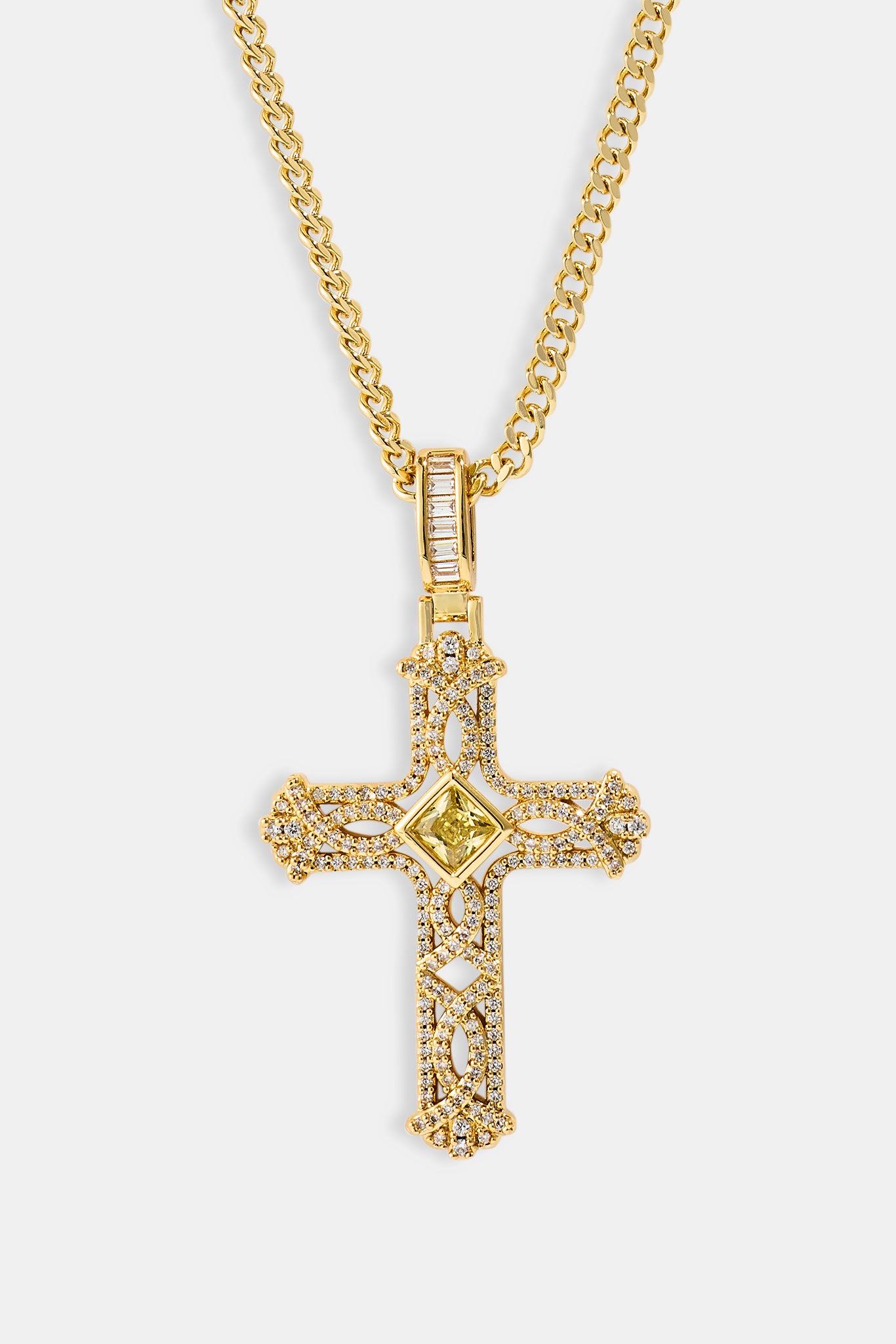 Centre Stone Cross Pendant Necklace - 20mm - Gold