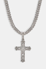 Centre Stone Cross Pendant Cuban Necklace - 25mm - White