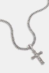Centre Stone Cross Pendant Cuban Necklace - 25mm - White