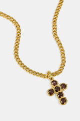 Chocolate CZ Stone Cross Necklace - 2.5mm - Gold