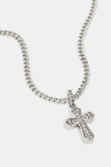 Clear CZ Cross Necklace - 15mm - White