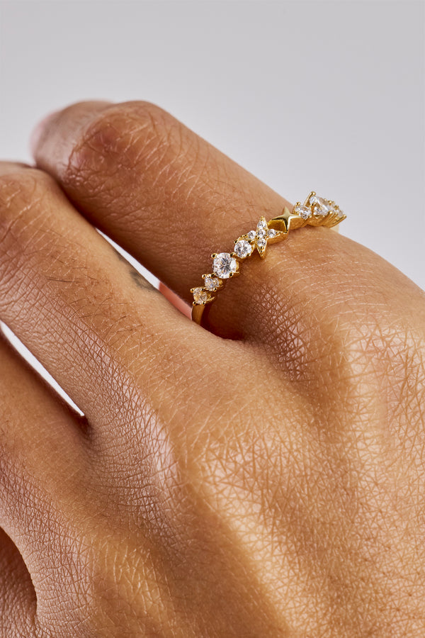 Mixed Shape Star Ring - 3mm - Gold