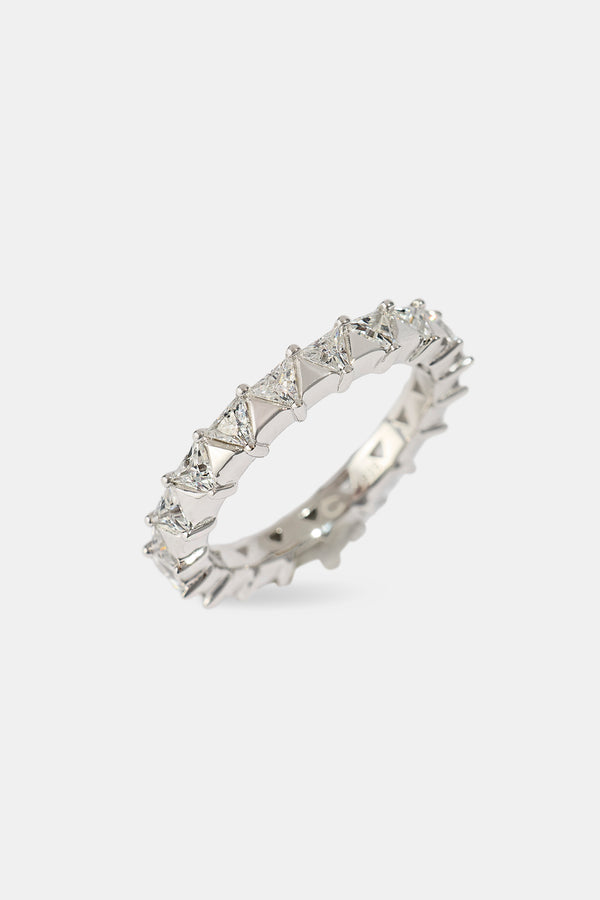 Polished & Iced Triangle Ring - 3mm - White Gold