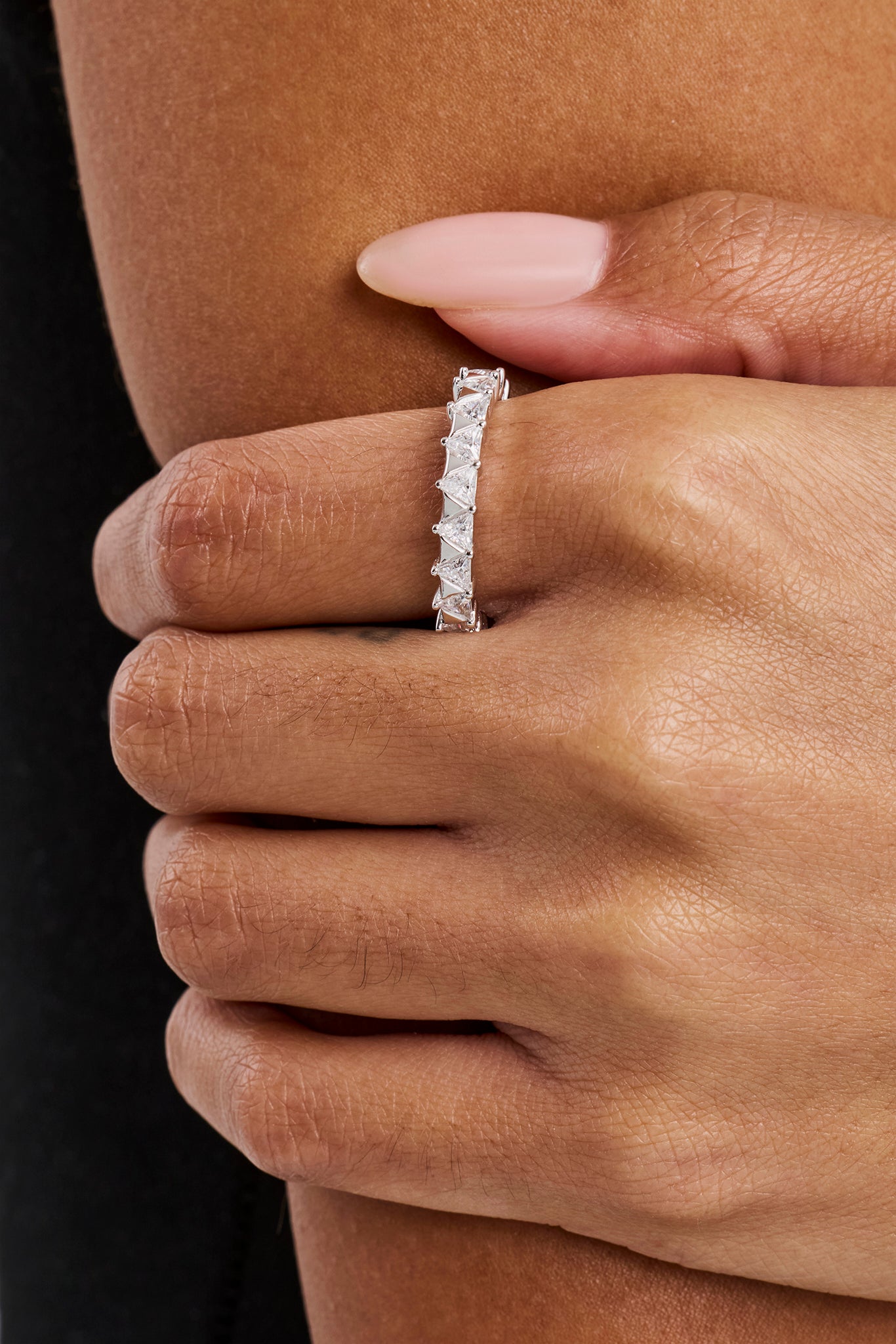 Polished & Iced Triangle Ring - 3mm - White Gold