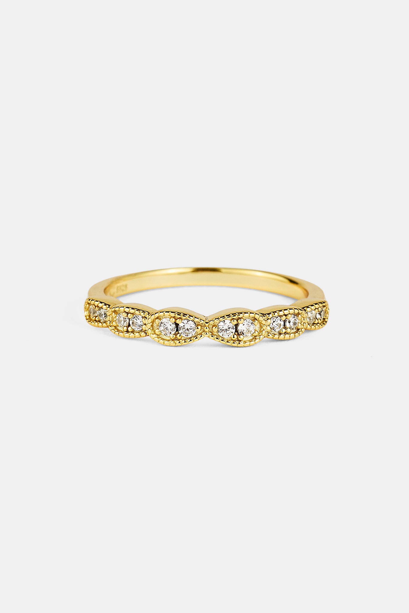 Iced Pear Band Ring - 3mm - Gold
