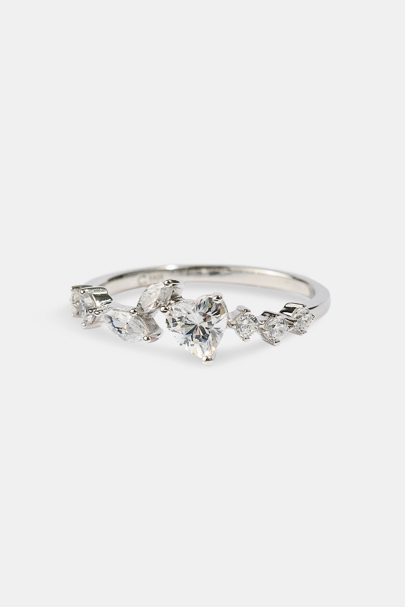 Mixed Shape & Heart CZ Ring - White