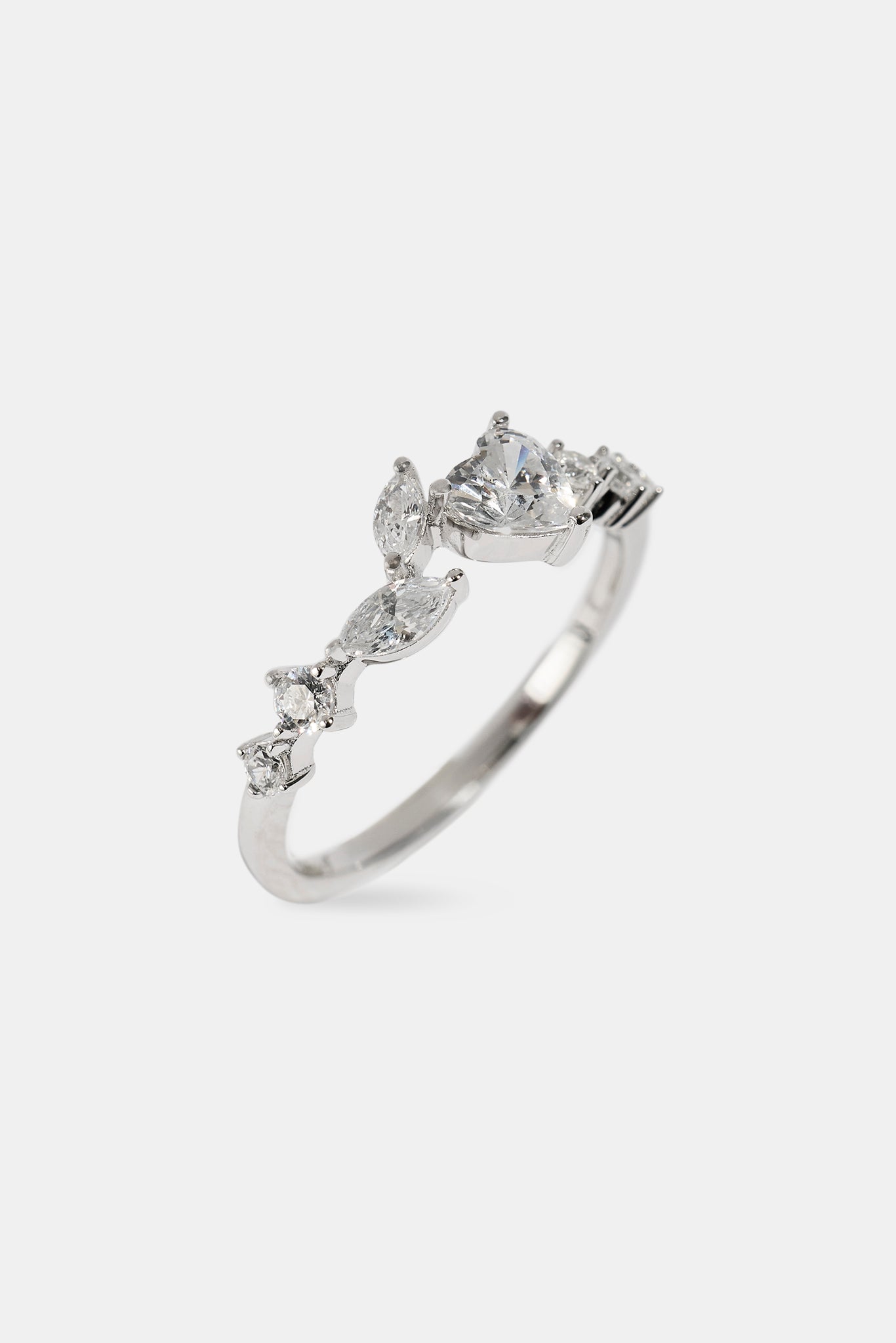 Mixed Shape & Heart CZ Ring - White
