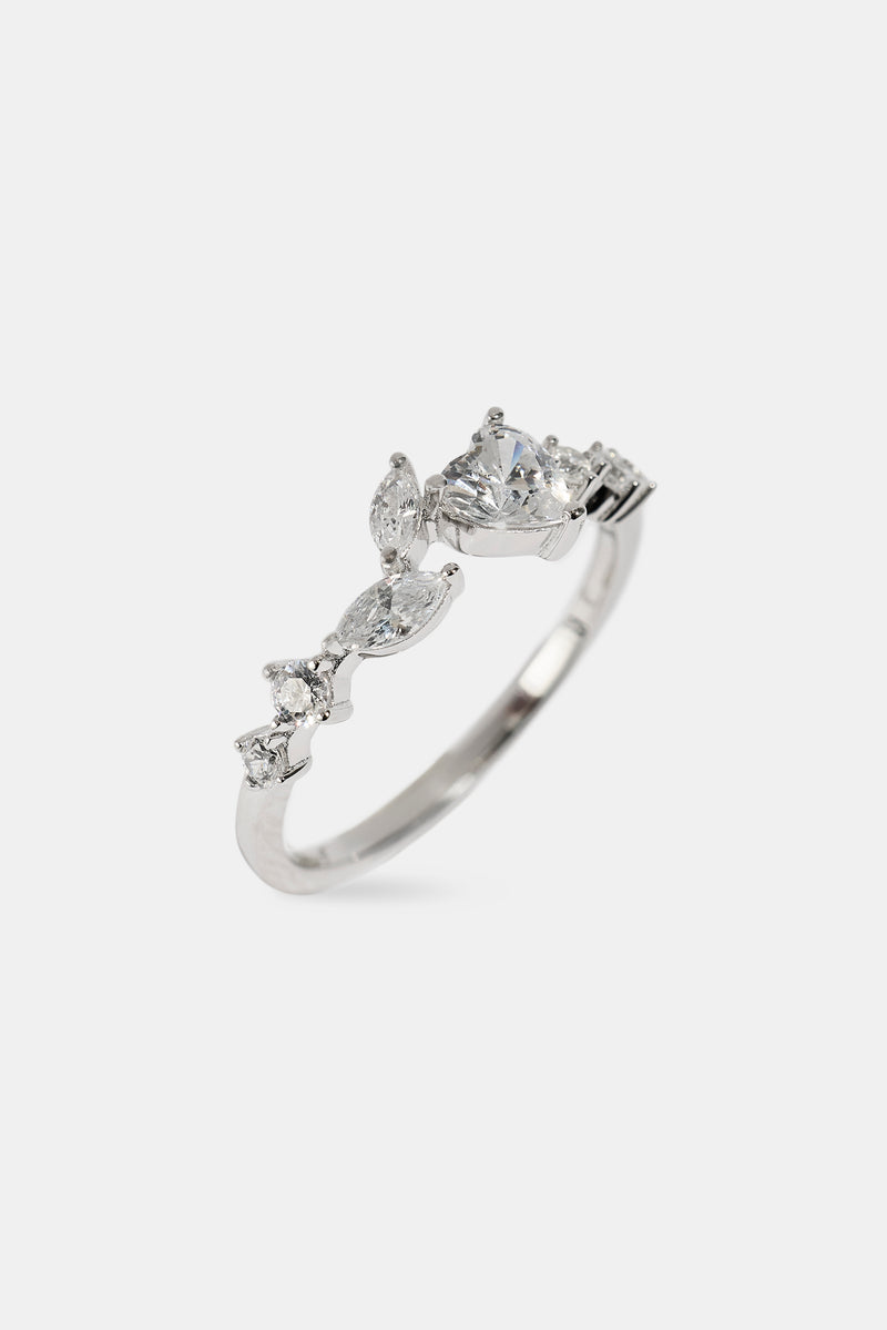 Mixed Shape & Heart CZ Ring - White