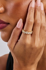 Iced Ripple & Stone Band Ring - Gold