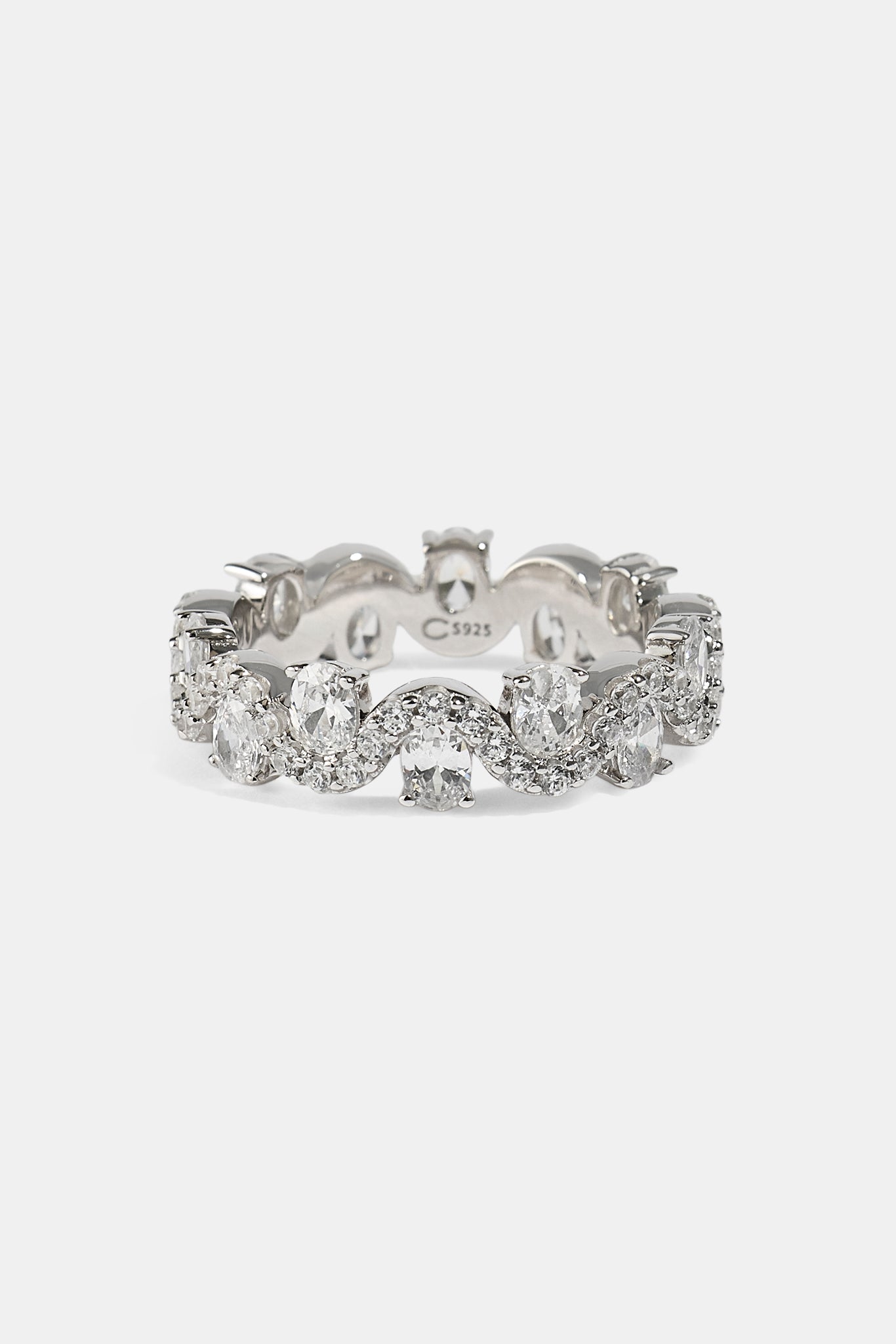 Iced Ripple & Stone Band Ring - White | Womens Rings | Shop Band
