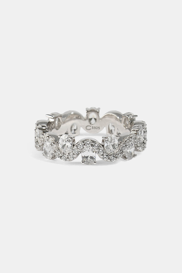 Iced Ripple & Stone Band Ring - White