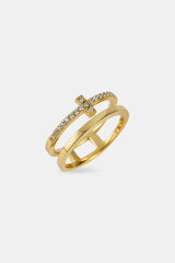 Iced & Polished Cross Wrap Ring - Gold