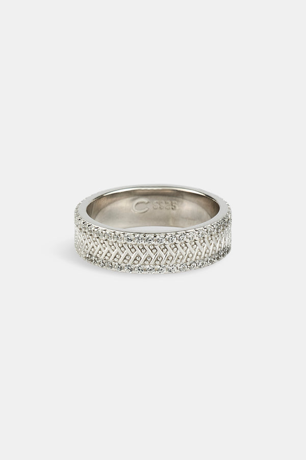 Textured & Iced Band Ring - 6mm - White