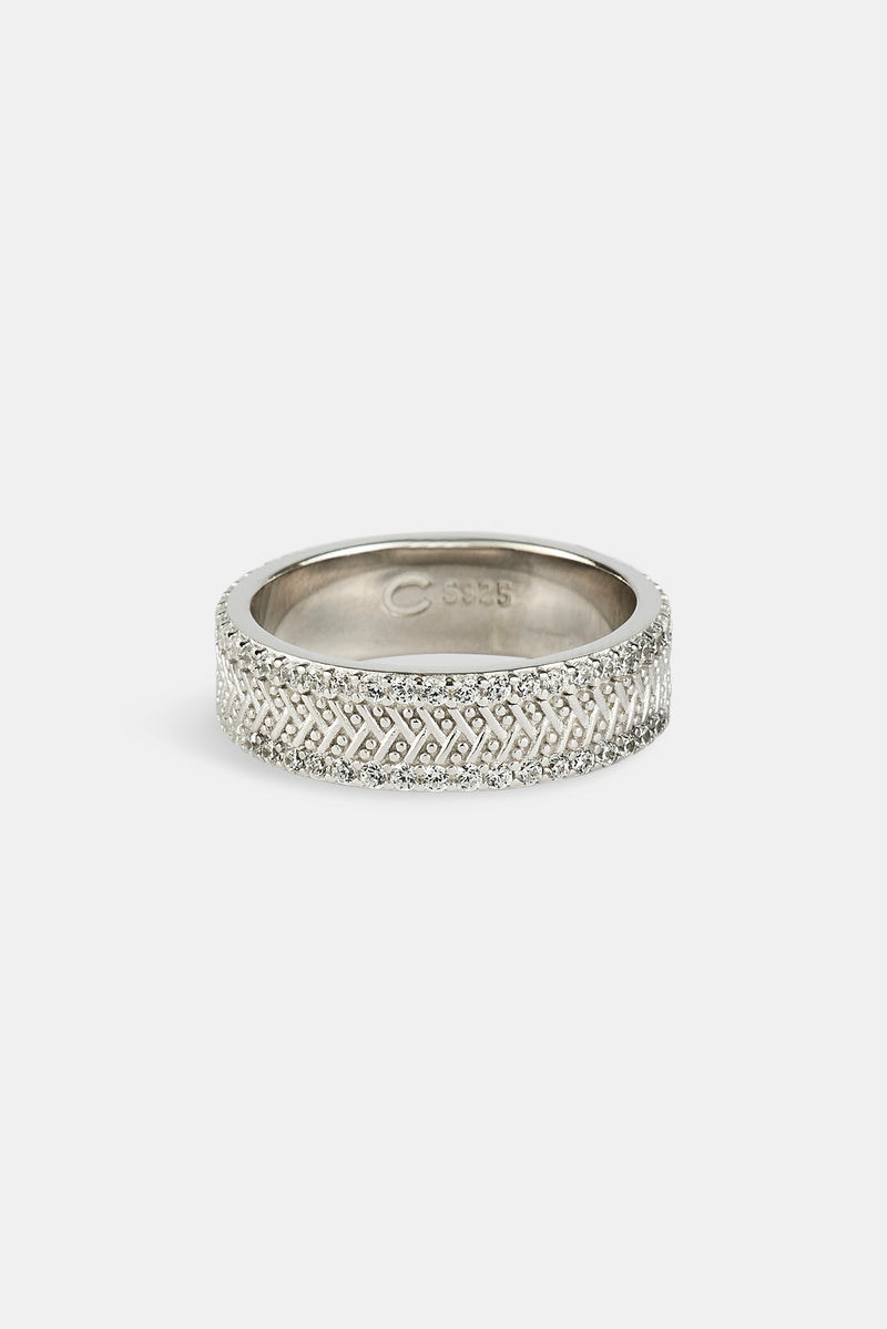Textured & Iced Band Ring - 6mm - White