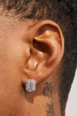 Square Baguette Cluster Stud Earrings - 10mm - White