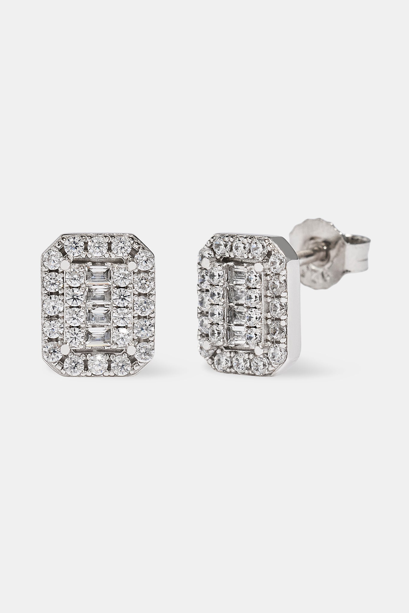 Square Baguette Cluster Stud Earrings - 10mm - White