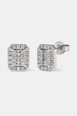Square Baguette Cluster Stud Earrings - 10mm - White