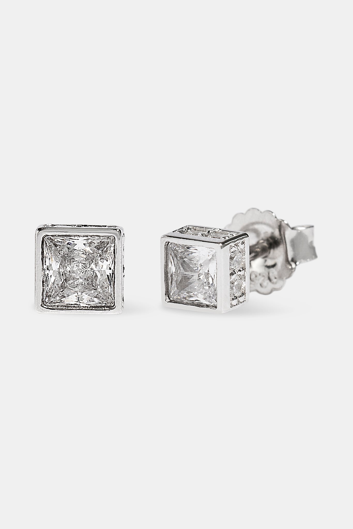Square Box CZ Stone Stud Earrings - 5mm - White