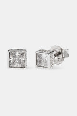 Square Box CZ Stone Stud Earrings - 5mm - White