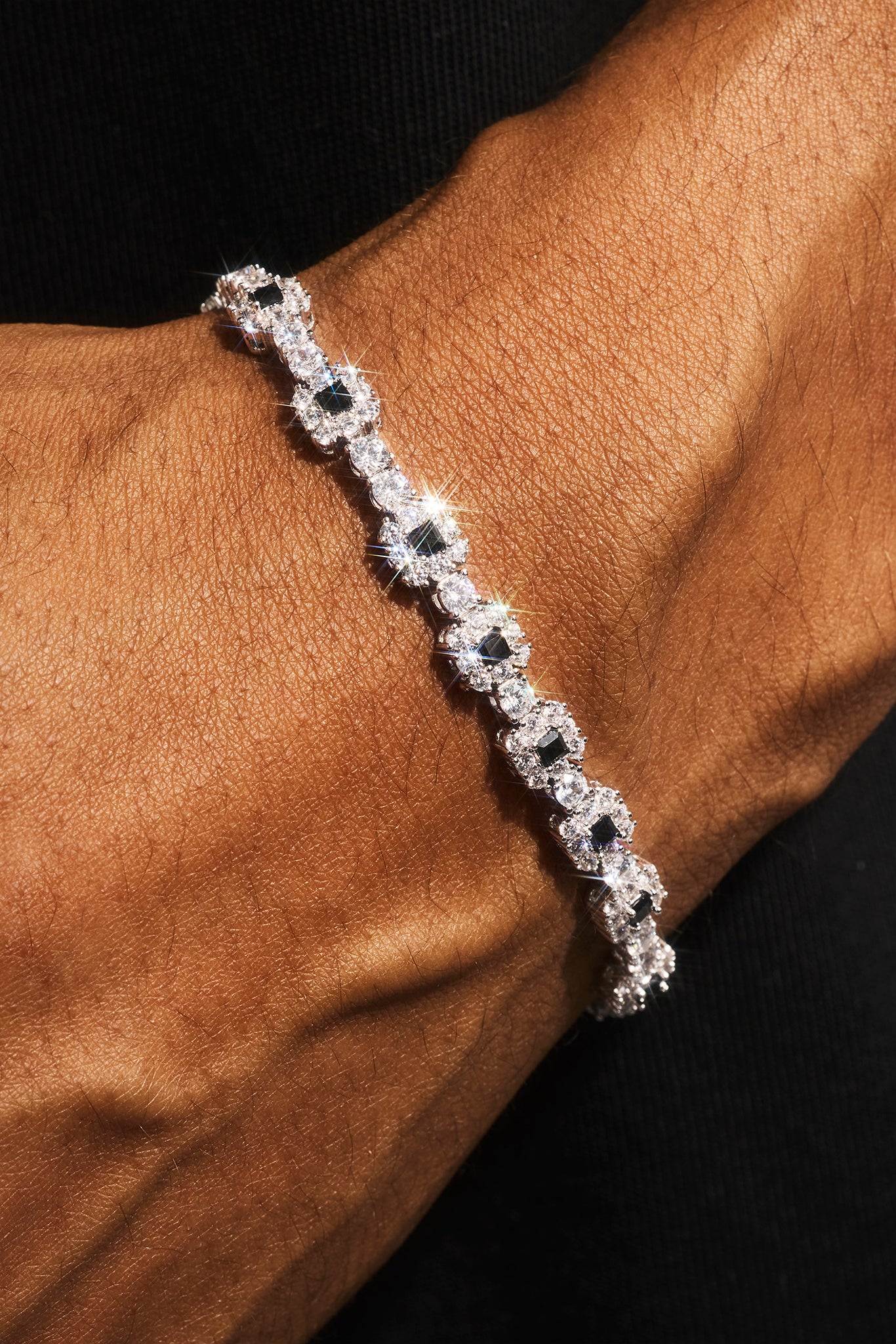 Black Square Stone Tennis Bracelet  - 6mm - White