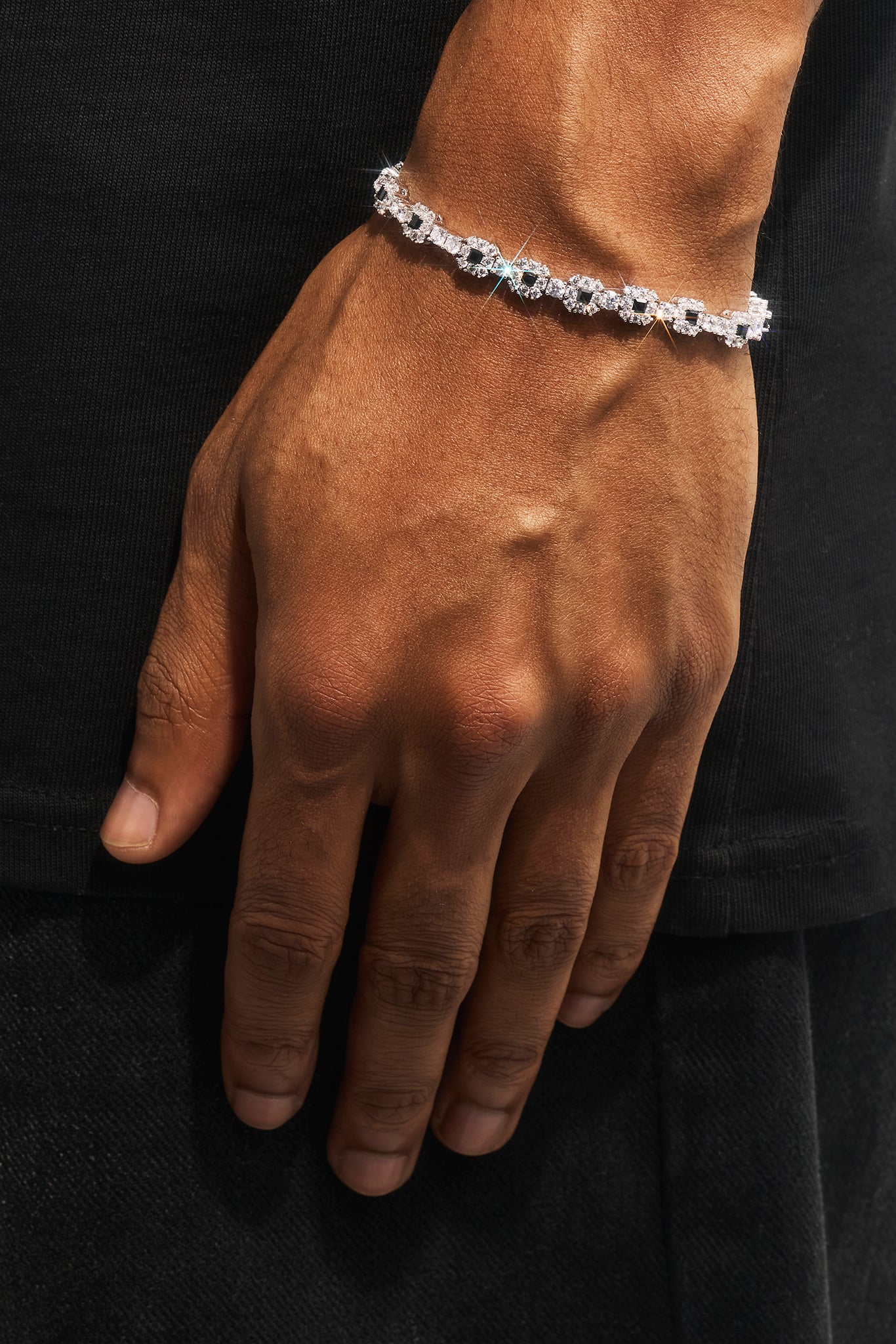 Black Square Stone Tennis Bracelet  - 6mm - White