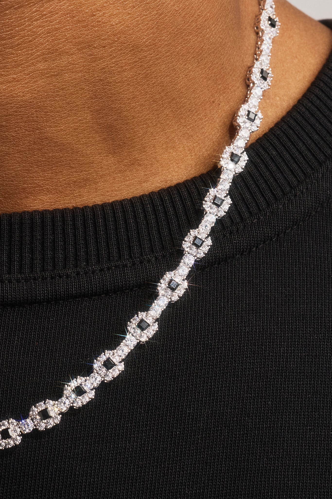 Black Square Stone Tennis Chain  - 6mm - White