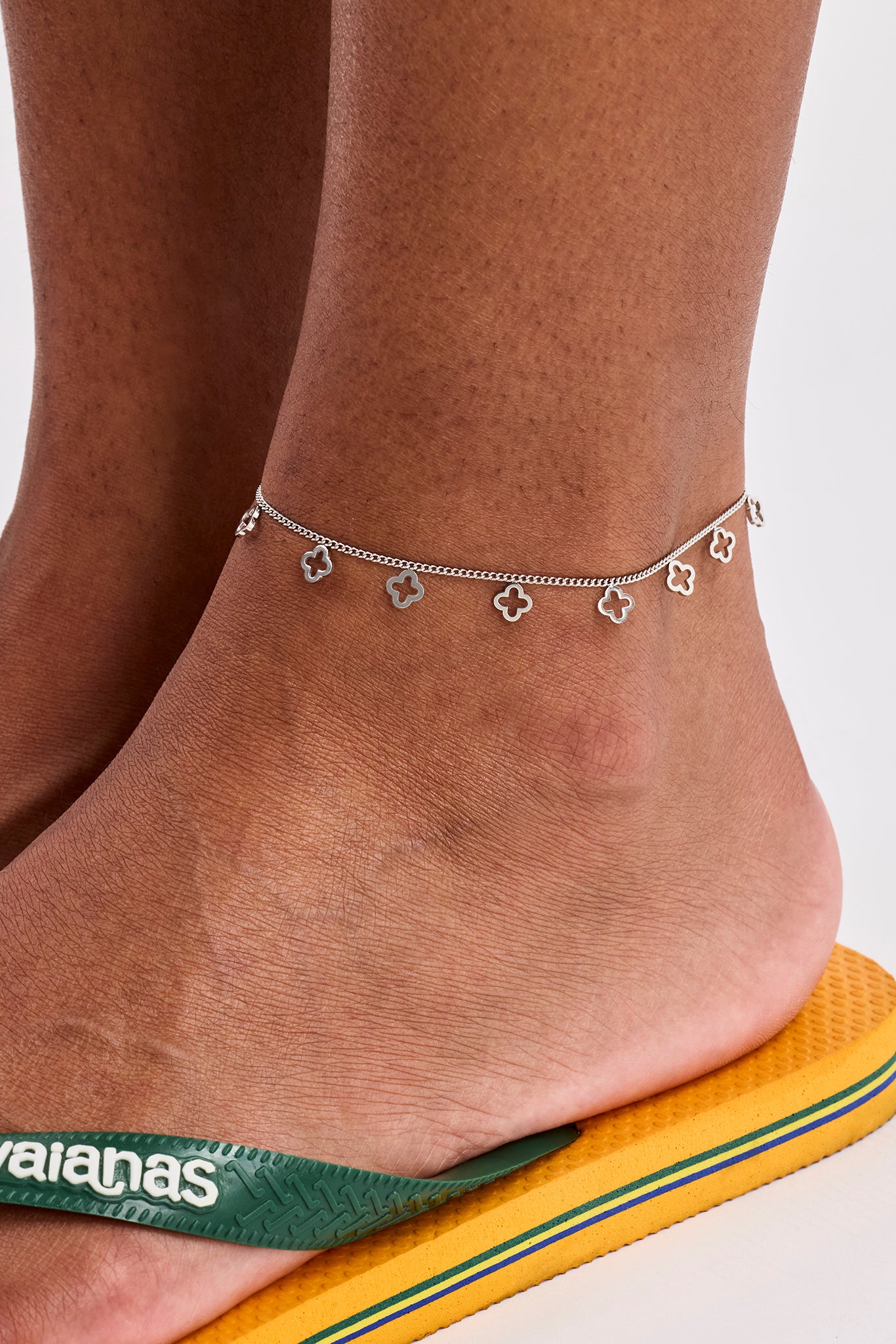 Womens Multi Motif Anklet - 6mm - White