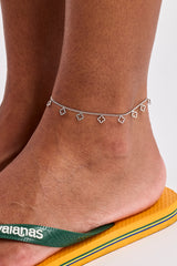 Womens Multi Motif Anklet - 6mm - White
