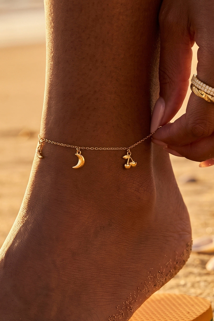 Multi Charm Anklet - 8mm - Gold