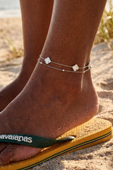 Double Layer Multi Motif Mother of Pearl Anklet -10mm - White