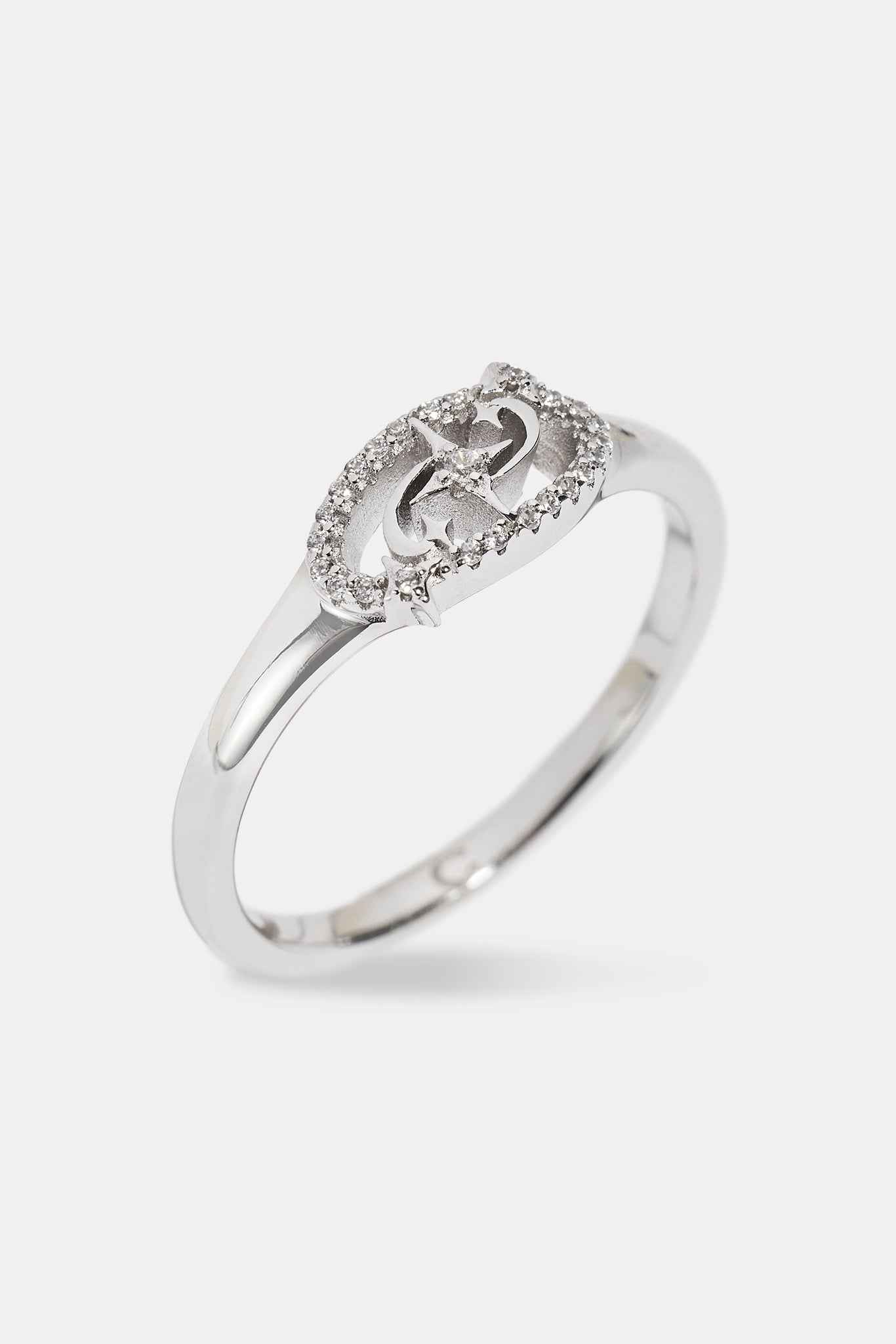Iced Motif Star Band Ring - 7mm - White