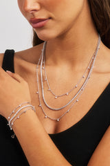 Triple Layer Iced Stone Bracelet & Chain - 5mm - White