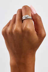 Triple Row Polished Stone Ring - 8mm - White
