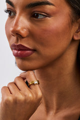 Triple Row Polished Stone Ring - 8mm - Gold