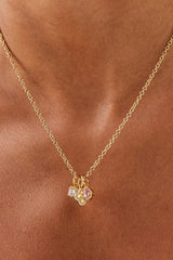 Triple Motif and Multi Gem Necklace - 10mm - Gold