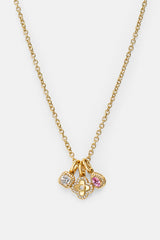 Triple Motif and Multi Gem Necklace - 10mm - Gold