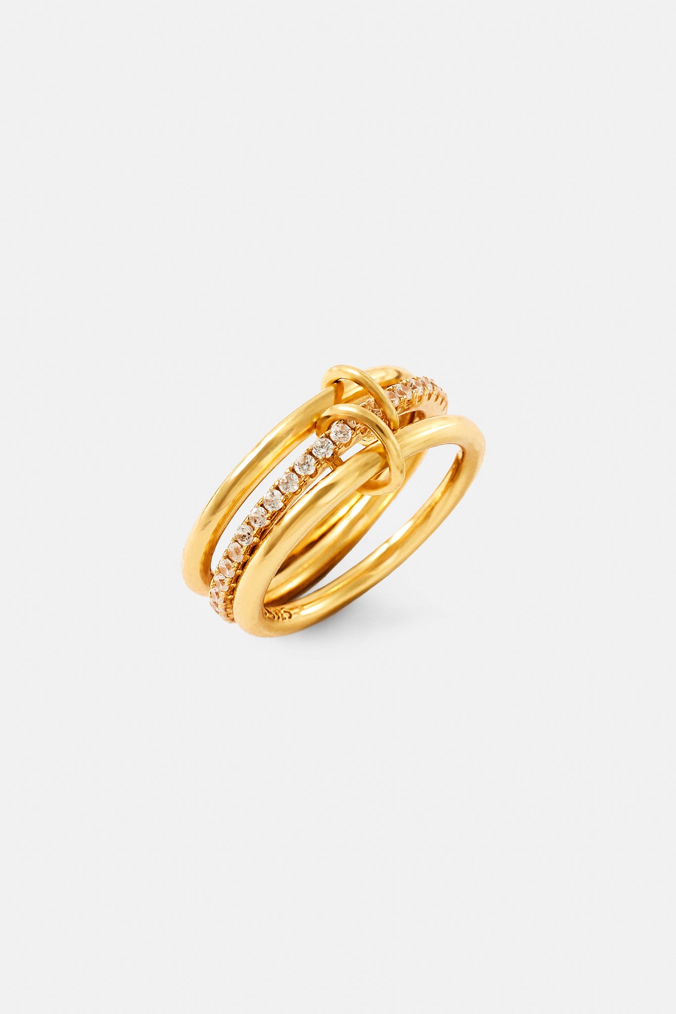 Triple Row Polished & Iced Mix Ring - 8mm - Gold