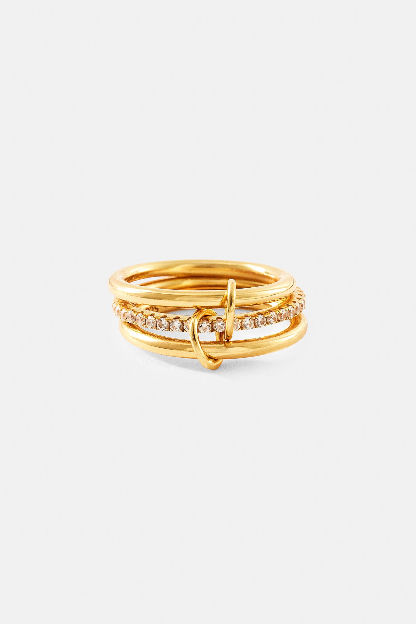 Triple Row Polished & Iced Mix Ring - 8mm - Gold