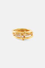 Triple Row Polished & Iced Mix Ring - 8mm - Gold