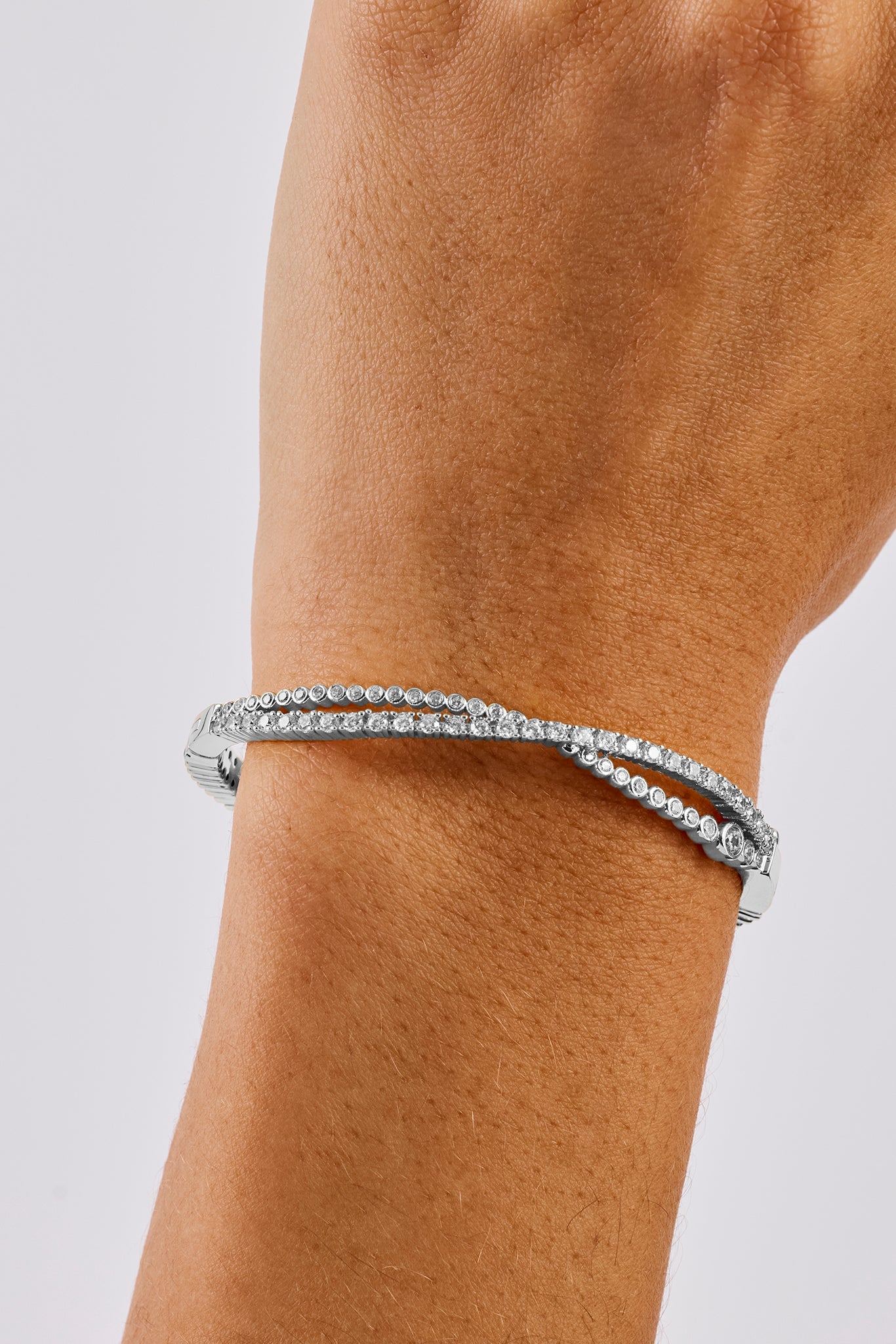 Crossover Mixed Shape Bangle - 2mm - White